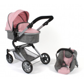 3-in-1 Kombi-Puppenwagen Lia Melange grau-rosa