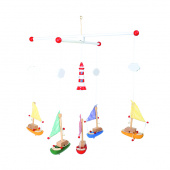 Mobile Segelboote mit Leuchtturm